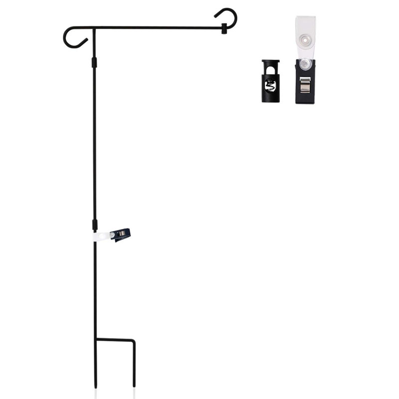 Porte-drapeau de jardin ANLEY - Porte-mât de drapeau de jardin en fer forgé renforcé - résistant aux intempéries et facile à assembler et revêtement noir mat - Bouchon de drapeau et pince crocodile H37 po x l 14 po