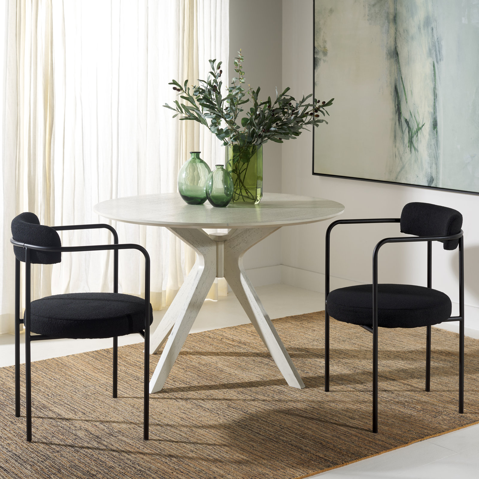Liana Boucle Dining Arm Chair, Black Boucle