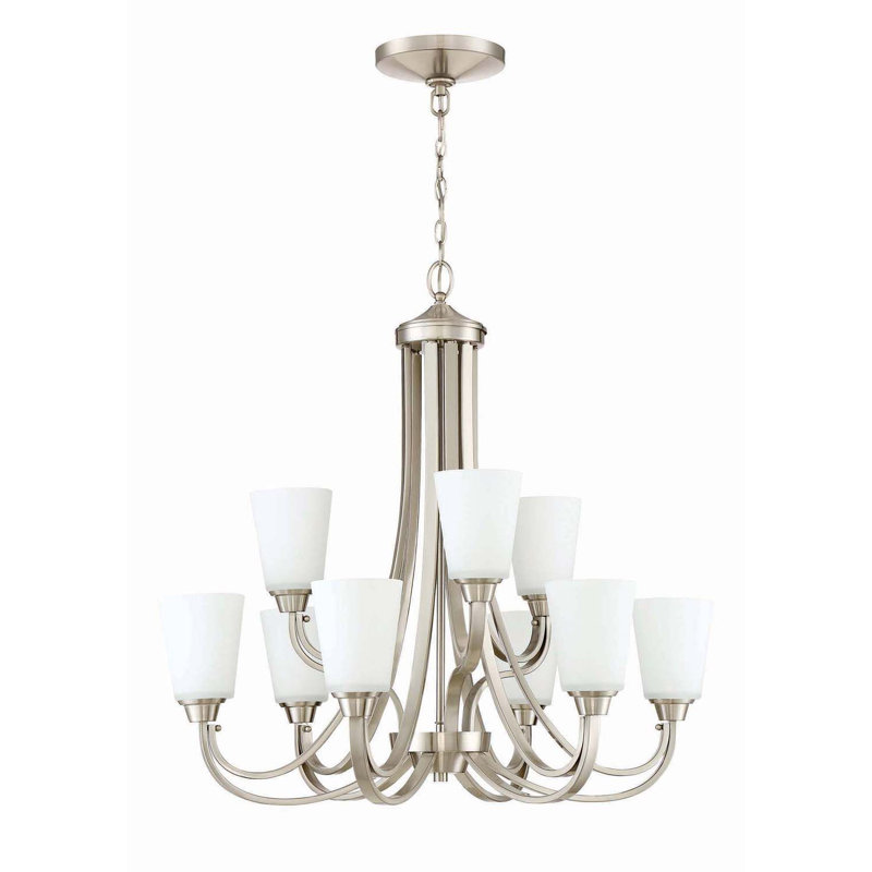 Lustre à niveaux 9 lumières à abat-jour Colfax, Nickel poli brossé