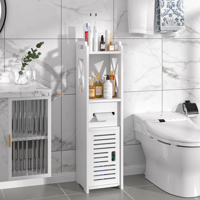 Artiom Small Bathroom Storage Cabinet, Narrow Bathroom Toilet Paper Storage Cabinet, Corner Floor Organizers With Door And Open Shelf