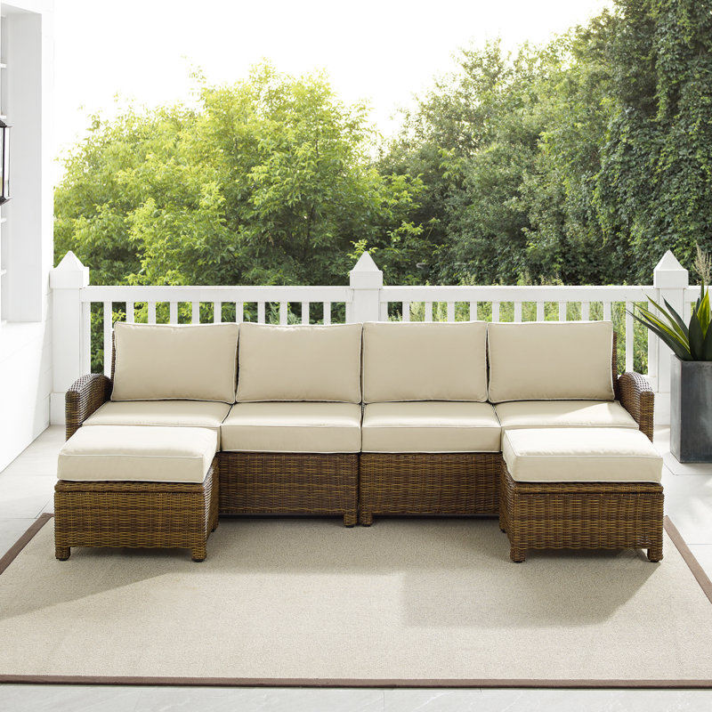 4 - Person Modular Patio Conversation Set with Cushions, Weathered Brown, Sand