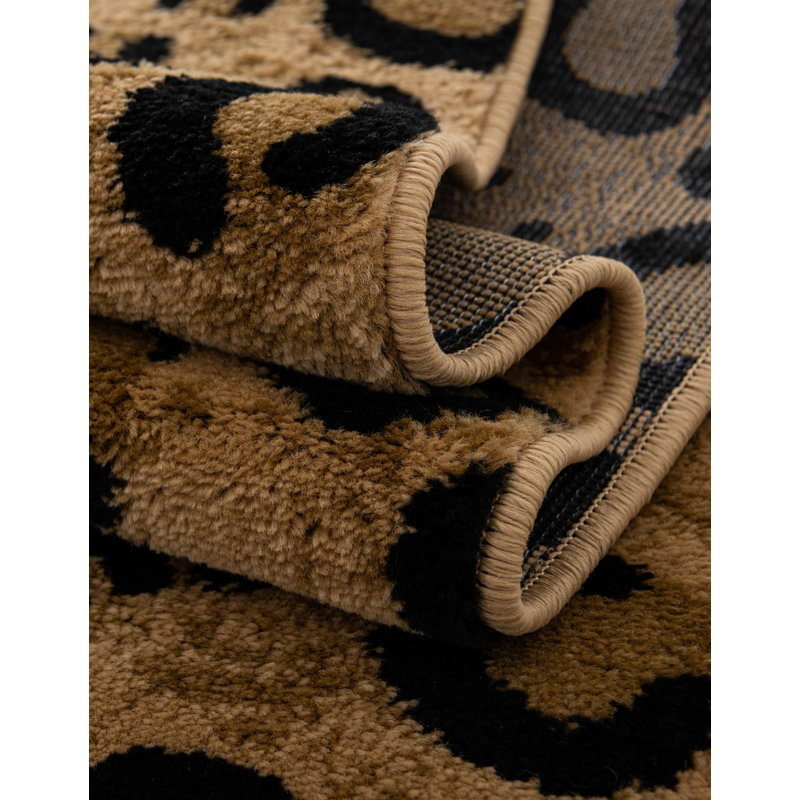 Tapis brun clair à imprimé animal Testerman, Rond 4 pi 1 po