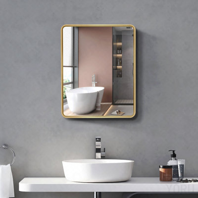 Gold Metal Framed Wall Mount Or Recessed Bathroom Medicine Cabinet with Mirror