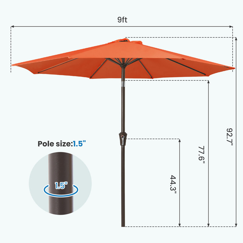 Parasol de marché d'extérieur 9 pi avec inclinaison et manivelle, Citrouille