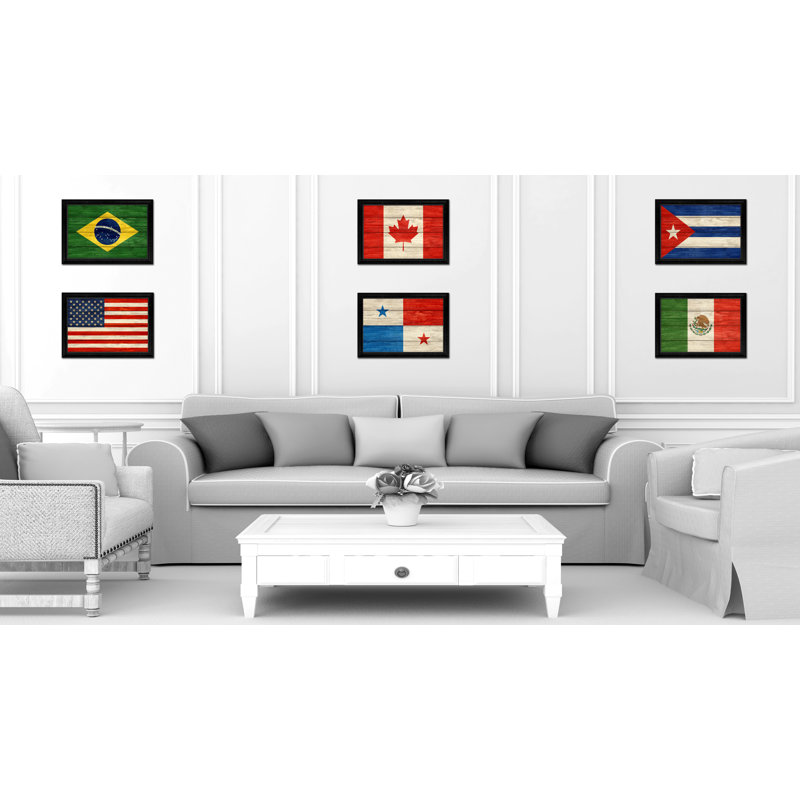 « panama country flag », peinture sur toile encadrée, H 19 po x l 27 po x P 1 po, Encadrement noir