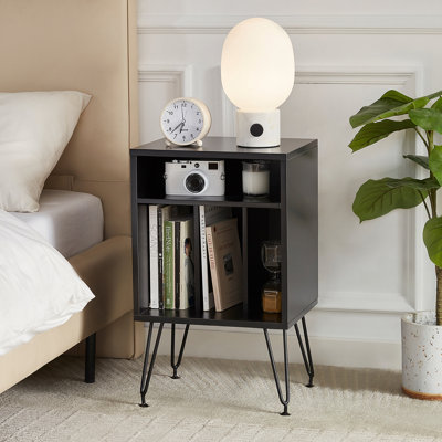 Support de tourne-disque durable en panneau de fibres à densité moyenne avec pieds réglables en métal pour le salon, le rangement et le style