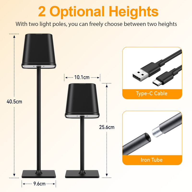 Cordless Table Lamp, 3 Color Stepless Dimming, Outdoor Led Lamps, For Dining Room