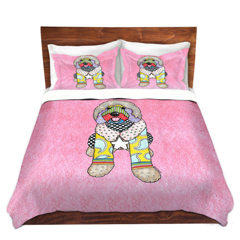 Ensemble de housse de couette indigo en microfibre marley ungaro labradoodle dog , Rose bébé / Blanc / Jaune
