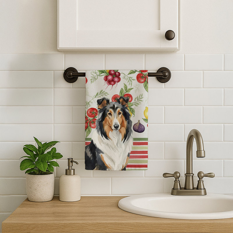 Tricolor Collie Vegetables Kitchen Towel, Tricolor Collie