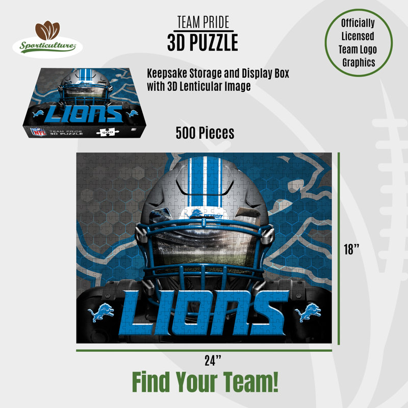Casse-tête 3D de 500 pièces représentant le masque des Lions de Détroit (NFL)., Detroit Lions