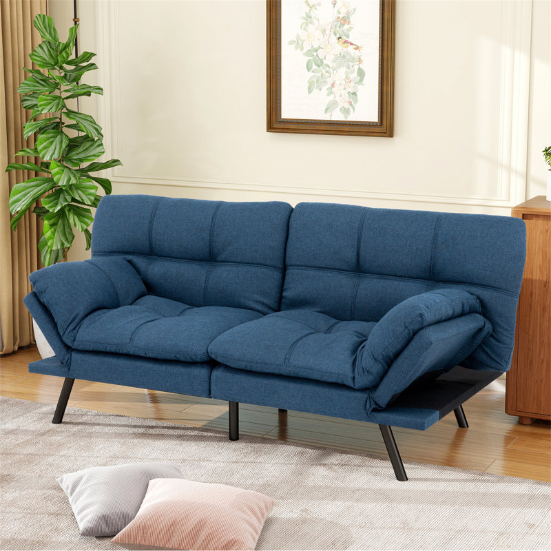 Canapé-lit futon convertible 71 po, Bleu