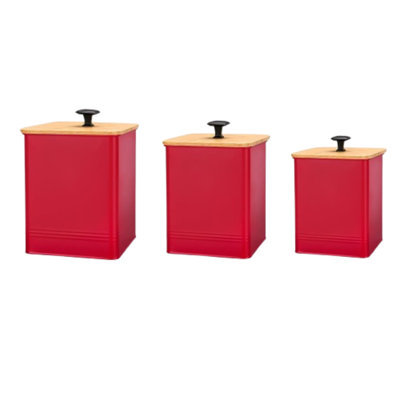 Ensemble de 3 pots de cuisine avec couvercle en bambou hermétique rouge