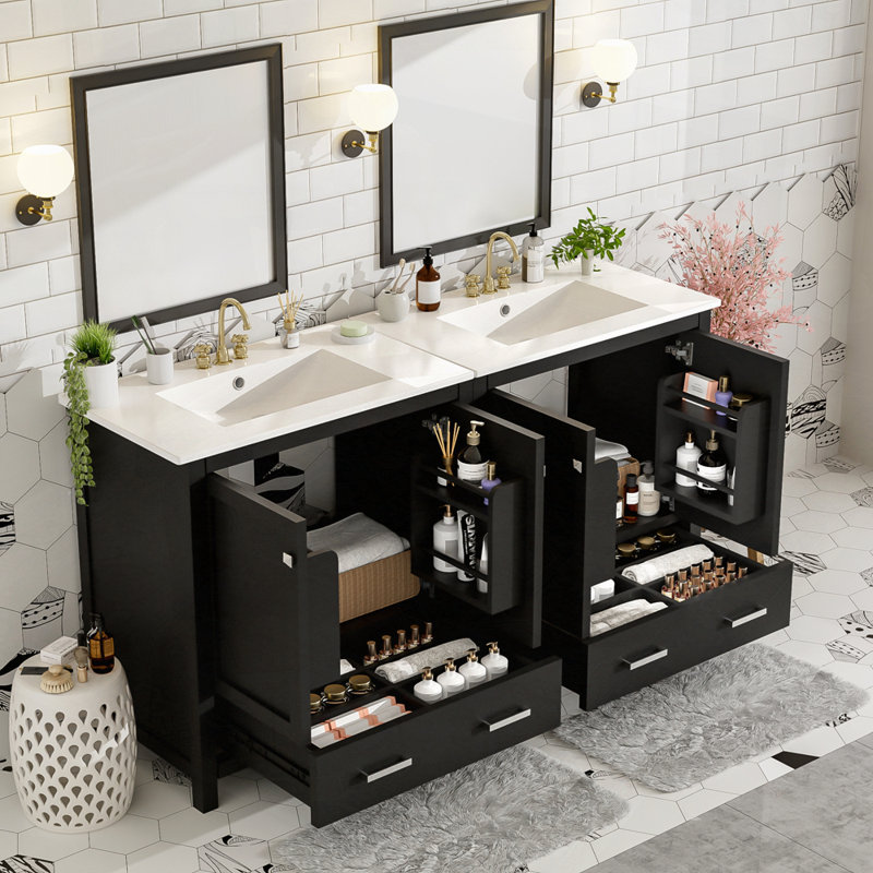 Ensemble de meuble-lavabo double avec salle de bain (séparé), Noir