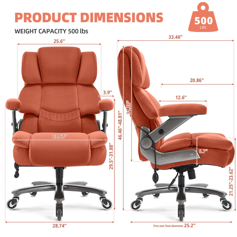Wayfair Nagib Big And Tall Fabric Ergonomic Office Chair With Adjustable Armrest And Lumbar Support, Orange