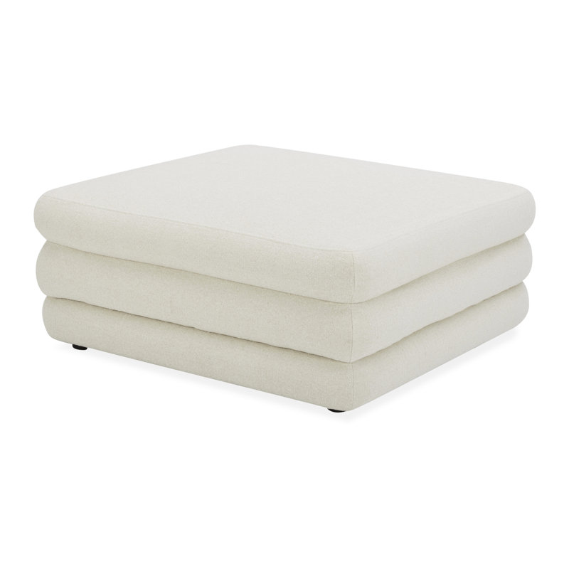 Donia Upholstered Ottoman, Warm White Basketweave