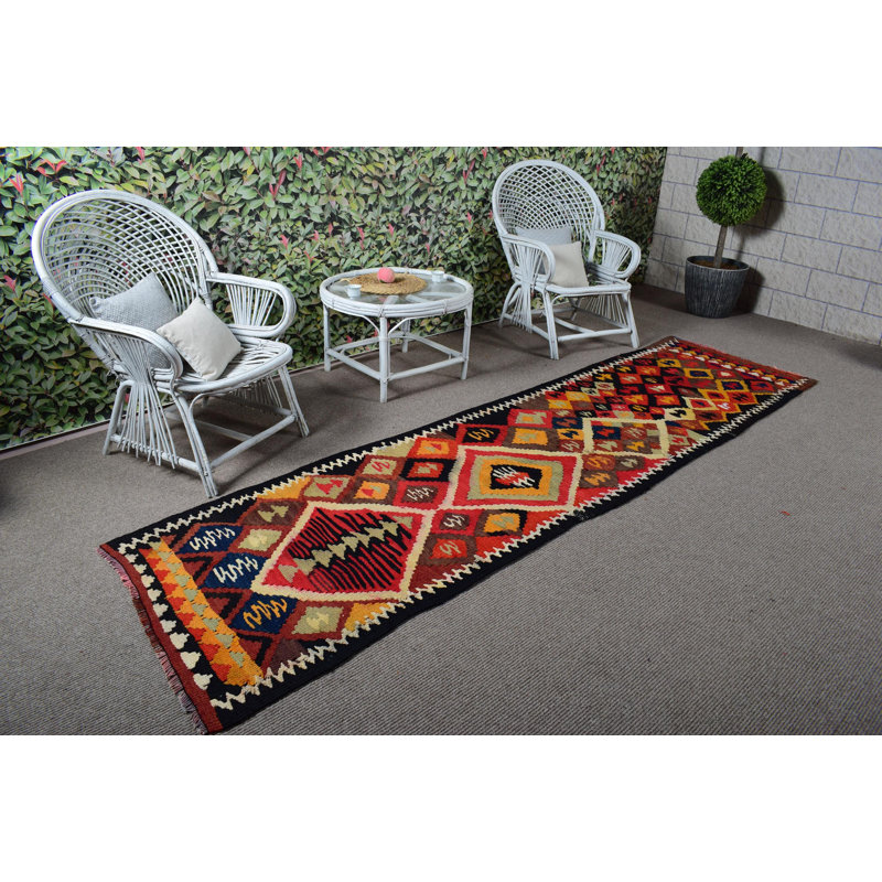 Tapis de couloir kilim turc authentique fait à la main dans un style tribal vibrant pour la décoration intérieure
