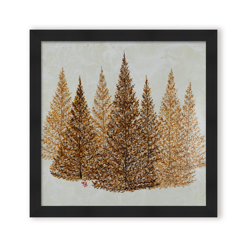 Nature Inspired "Gilded Pines" Canvas Wall Art By , 30" H x 30" W, Framed Print, Black