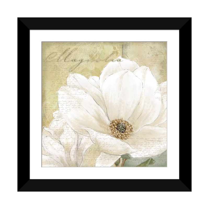 Magnolia I, impression sur toile, H 24 po x l 24 po x P 1 po, Papier d'art encadré noir, Blanc