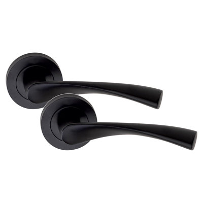  Astrid Design Bathroom WC Toilet Door Handles Set on Round Rose in Matt Black Finish with 64mm Bathroom Mortise Lock & Thumbturn
