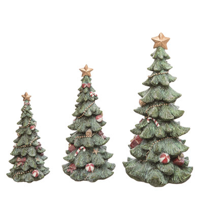 Ensemble de 3 figurines d'arbre de Noël scintillantes en résine - Sculptures d'arbre vert décoratives pour une utilisation intérieure, parfaites pour la décoration de table et de manteau de cheminée, idéales pour les cadeaux et les cadeaux d'hôtesse