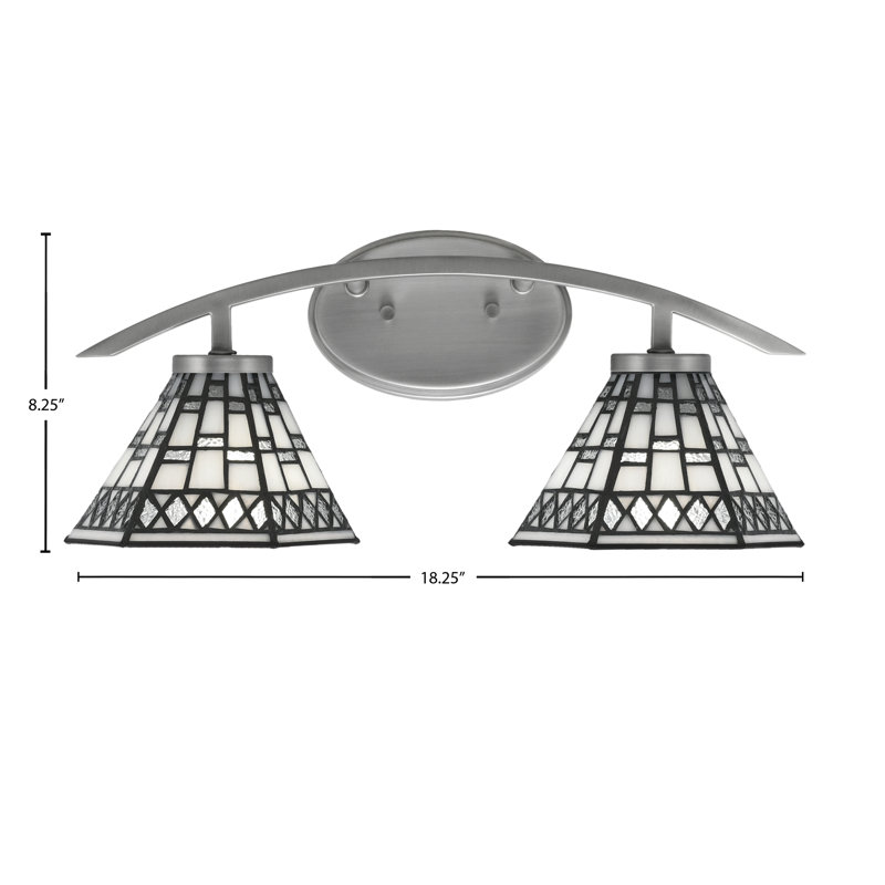 Kurve 2 Light Bath Bar Shown In Graphite Finish With 7" Pewter Art Glass, Silver