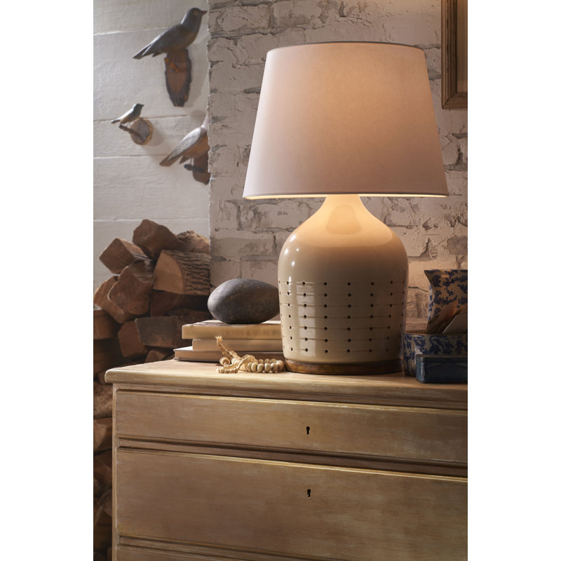 Halifax Table Lamp, Coconut Porcelain, 27.5" H x 19" W x 19" D, White Paper