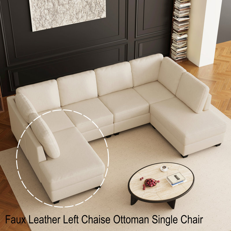 Repose-pieds gauche en similicuir, Beige