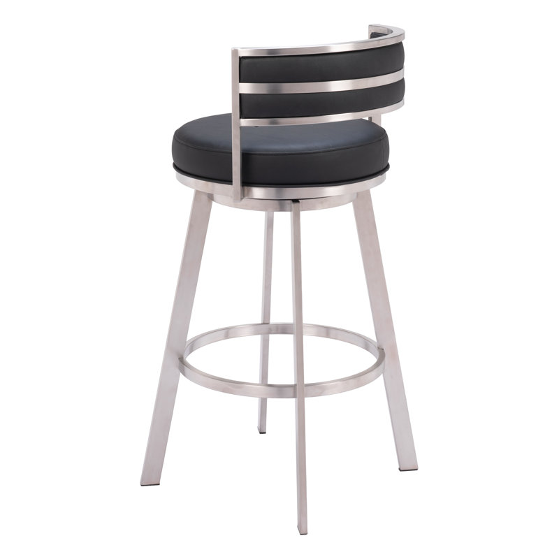 Black Leather and Metal Swivel Counter Stool