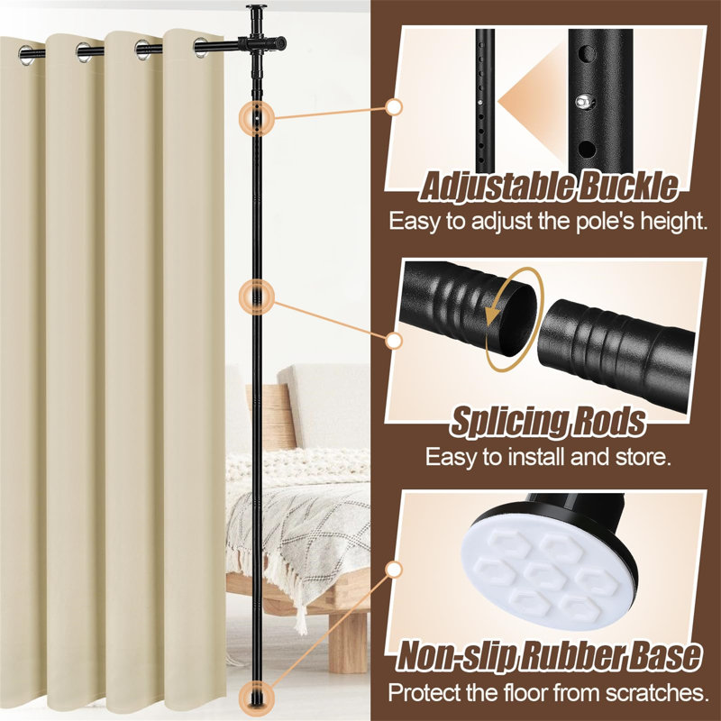 Beige Blackout Room Divider Curtain and Rod Set