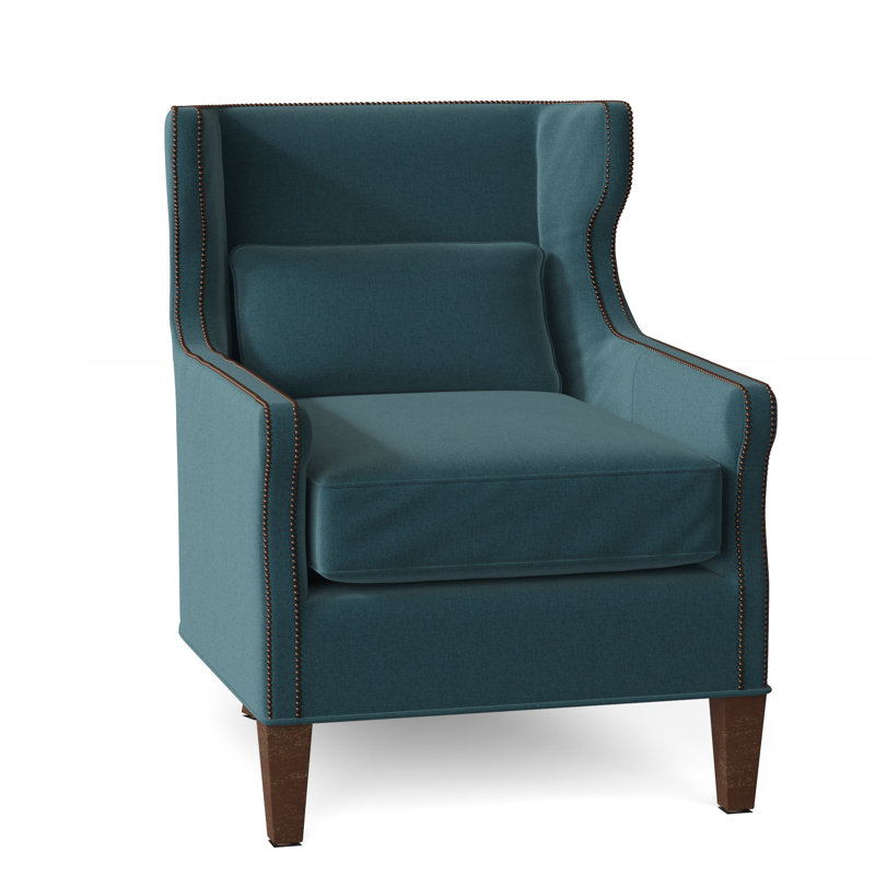 Fauteuil à oreilles l 28 po Percy, Espresso, Polyester turquoise 8789