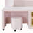 Full Size Upholstered Grounded Bed, Mother & Child Bed with Bedside Desk and Little Round Stool, Velvet, Pink-956088335-956088333