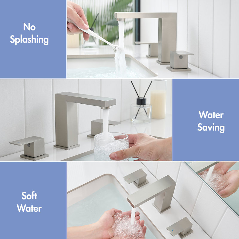 8 Inch Widespread 3 Hole Bathroom Vanity Faucet, Stainless Steel, Brushed Nickel, Double Lever Handle, And Side With Quick - Connect System Sink Faucet In For Long Term Use