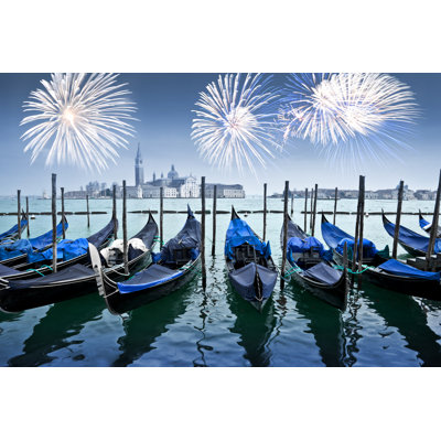 Gondolas And Fireworks - Wrapped Canvas Print