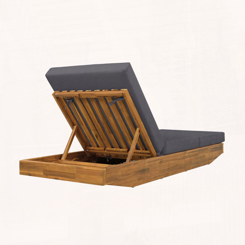 Chaise longue en bois d'acacia avec coussin hydrofuge 3 fois et dossier réglable, Gris foncé