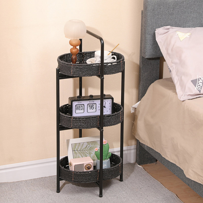 Table d'appoint 3 niveaux, table d'appoint en corde de papier, Noir