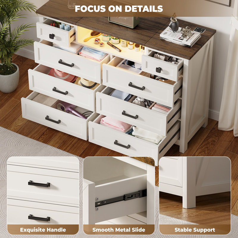 Commode 8 tiroirs avec miroir, coiffeuse de maquillage Cale
