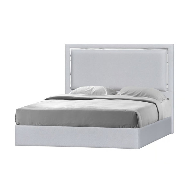 Grand lit plateforme en métal gris clair Ferrigno, Grand lit, Gris clair