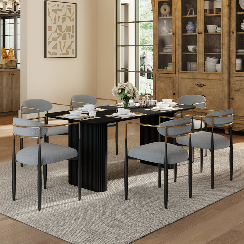 Table de salle à manger rectangulaire pour 4 à 6 personnes, 7 pièces : table, 6 chaises, Gris, Noir