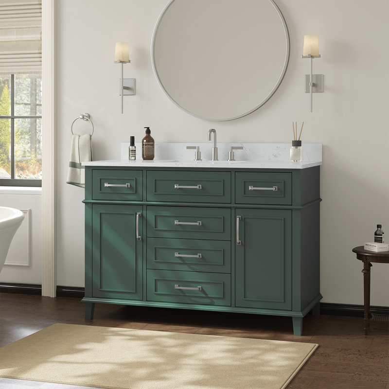Meuble-lavabo simple autoportant 48 po avec plateau en pierre reconstituée Abramowitz, Vert, 48"
