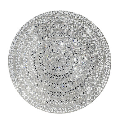 Sparkles Home Madison Avenue Round Throw Pillow | Glass Rhinestone | Silver Velvet Cover | 15" x 15"