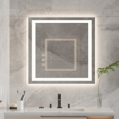 Azd01 Led Bathroom Mirror With Frontlit And Backlit, Anti-Fog, 3 Colours Temperature & Dimmable Light, Edges