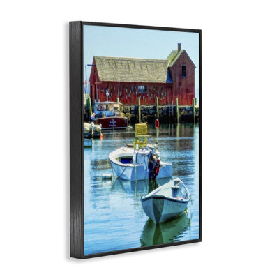  Tranquil Boat Harbour Grey Framed Giclee Art by Graffi*tee Studios