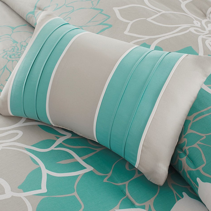 Ensemble d'édredon pour lit simple / simple TG - Imprimé en coton avec noyau, motif floral, jupe de lit, 2 taies décoratives, 3 coussins décoratifs pour une apparence de chambre à coucher élégante avec imprimé fascinant, bourre, tranquillité embelli