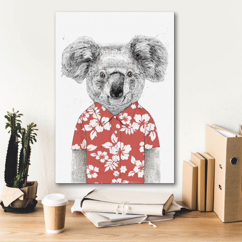 «Summer Koala, Red» par Balazs Solti, art mural sur toile, H 26 po x l 18 po