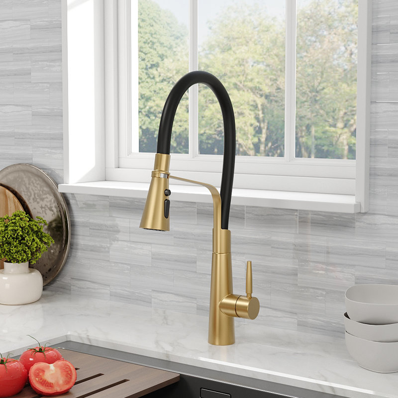 Happy Larry Ashburton Pull Down Kitchen Faucet, Matte Black/Gold