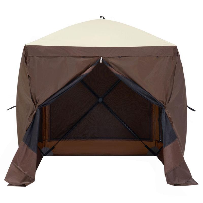 Tente pour abri de jardin Pop Up, abri de soleil avec auvent à 4 côtés avec 4 toiles amovibles et fenêtres en filet, moustiquaire à installation rapide avec moustiquaire, brun