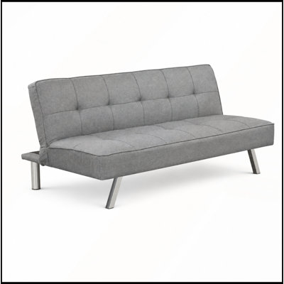 Futon-lit capitonné contemporain avec pieds en métal, canapé-lit en lin, gris