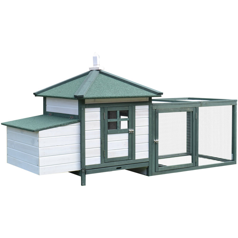 Poulailler en bois avec aire de nidification, rampe et système de collecte des déchets, poulailler 75,45 po, moustiquaire ventilée, blanc, largeur 30 po