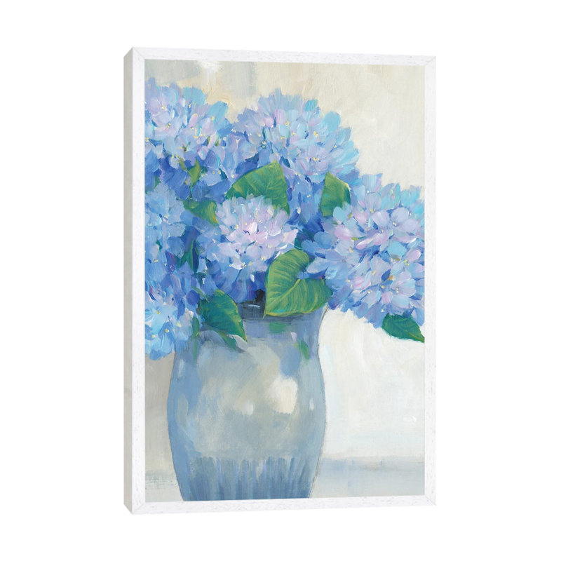 Blue Hydrangeas in Vase I 1 Piece Wall Art on Canvas, 152.5 cm H x 101.5 cm W, White Framed