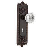 Clear Crystal Interior Mortise Door Knob with Egg & Dart Long Plate